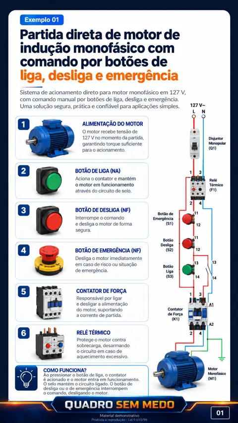 Partida direta com botões de liga, desliga e emergência